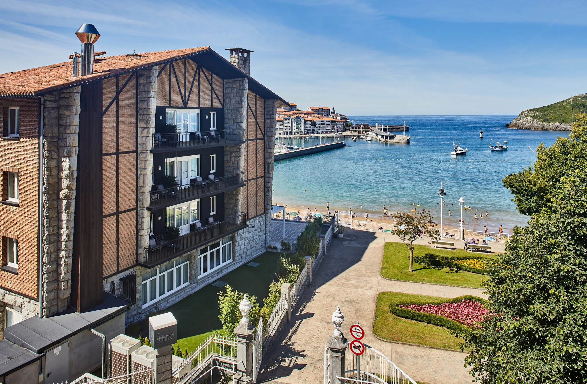 Building near the beach and sea.